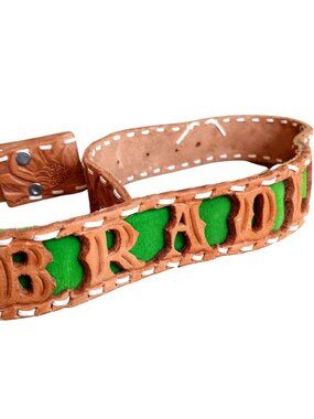True Vintage Belt 29 30 Small "BRADLEY" INLAY 1970s Cowboy Western Monogram USA
